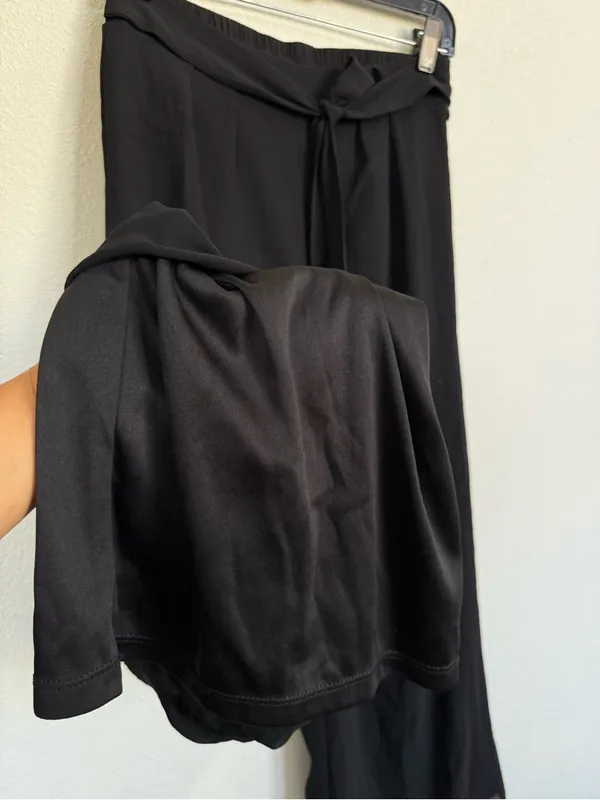 Black Chiffon Wide Leg Palazzo Pants High-Rise Tie Waist Elegant Minimalist NWT - Image 6