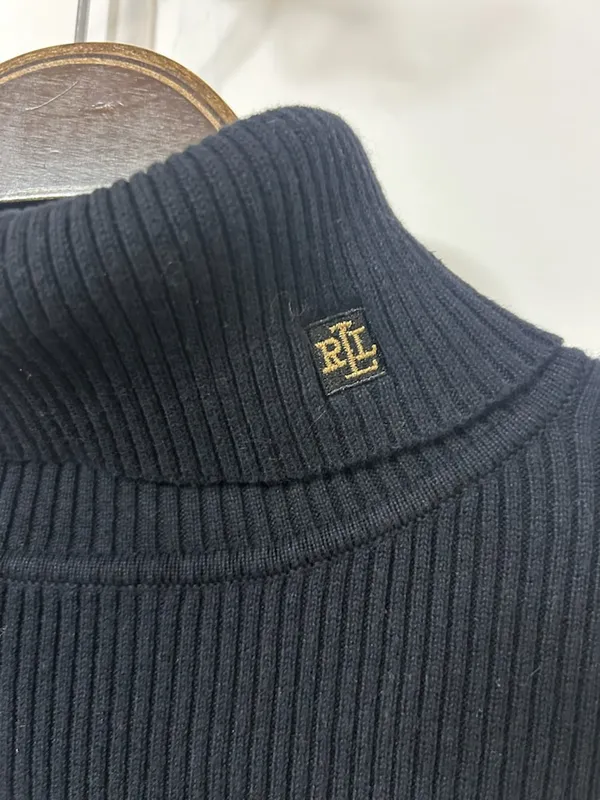 Lauren Ralph Lauren Black Turtleneck Sweater with Gold Stripes - Image 3