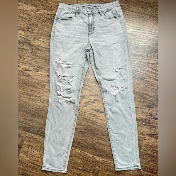 American Eagle Outfitters Women's Light Gray Ripped Skinny Jeans Sz‎ 6 - Image 2