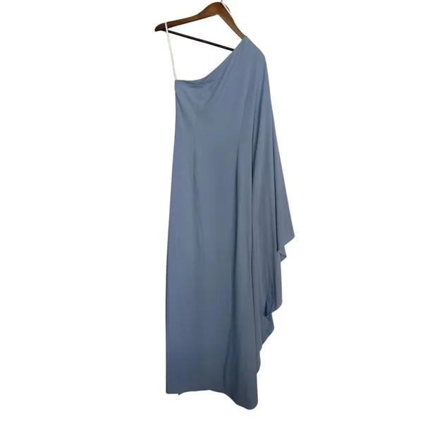Halston Heritage Ariella Powder Blue One Shoulder Cape Sleeve Gown Size 4 NWT - Image 6