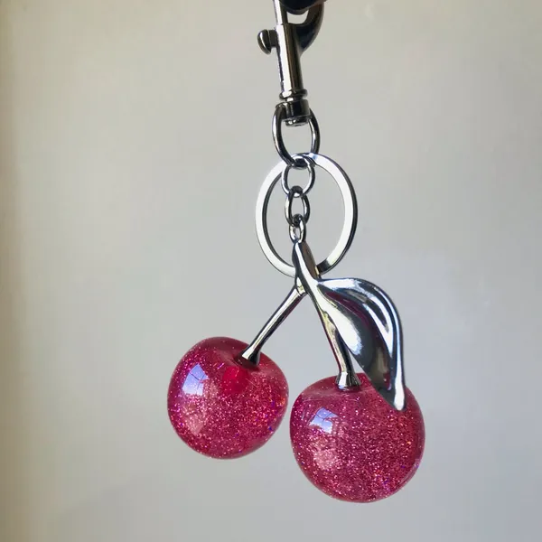 Pink Glitter Cherry Bag Charm, Silver Tone - Image 9