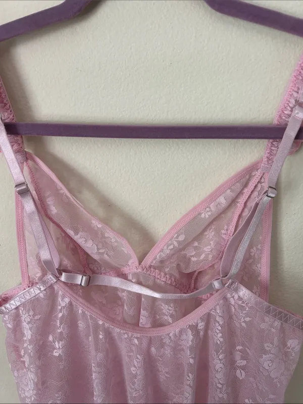 Dolls Kill Avidlove pink, sheer, floral lace, coquette, ruffle baby doll crop tank S - Image 5