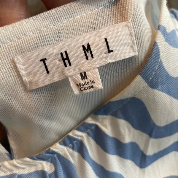 THML Blue and White Pattern Short Sleeve Dress Boho- Size M - Image 9