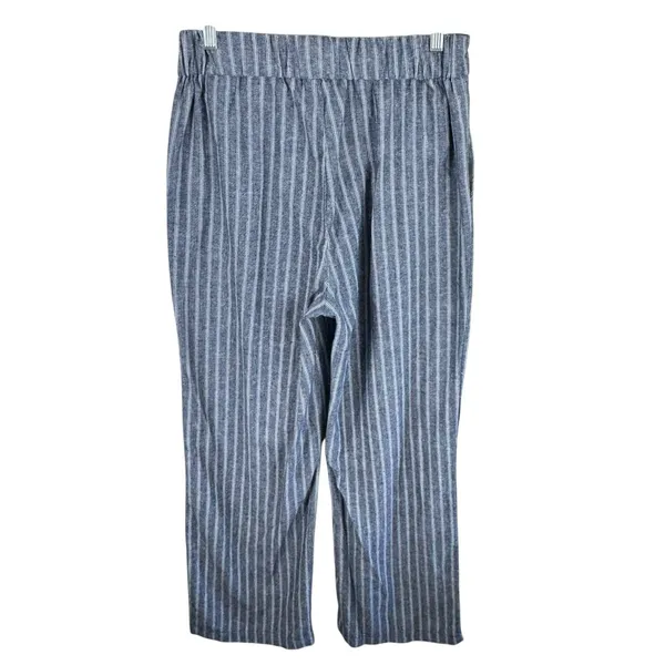 Ci Sono Linen Blue White Pinstriped Beachy Coastal High Rise‎ Pull On Pants Sz M - Image 2