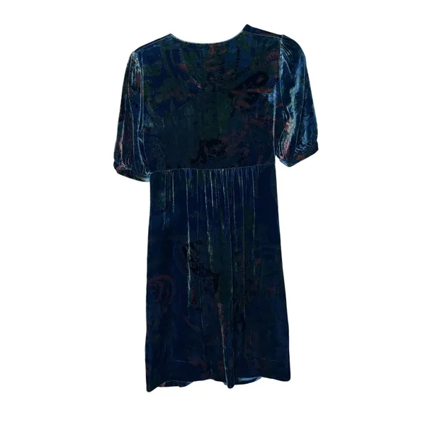 Essentiel Antwerp Velvet Dress Womens‎ 36 Blue Excellent Silk Blend Floral Mini - Image 4