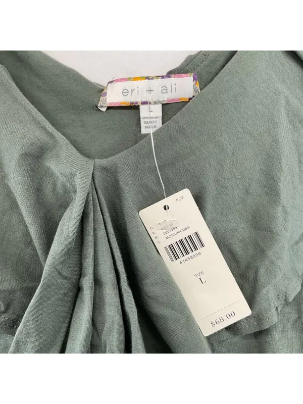 Anthropologie falisi ruffled top blouse cotton green off shoulder SZ L bust 32 - Image 5