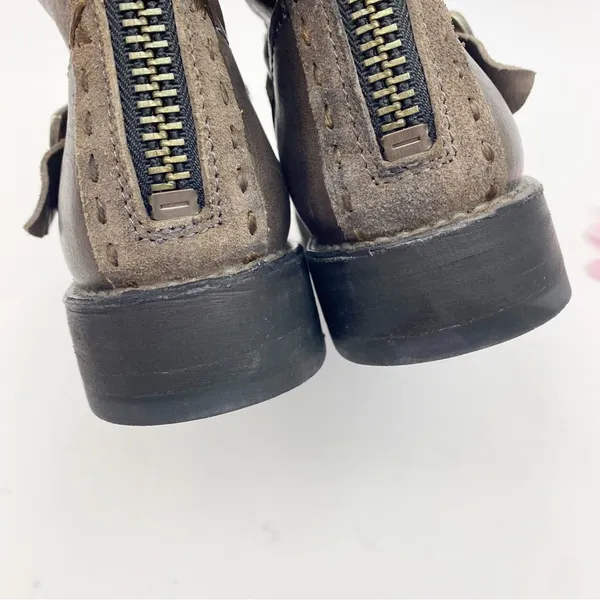 Frye Vicky Artisan Back Zip Leather Ankle Buckle Boots: Charcoal Taupe Grey - Image 8