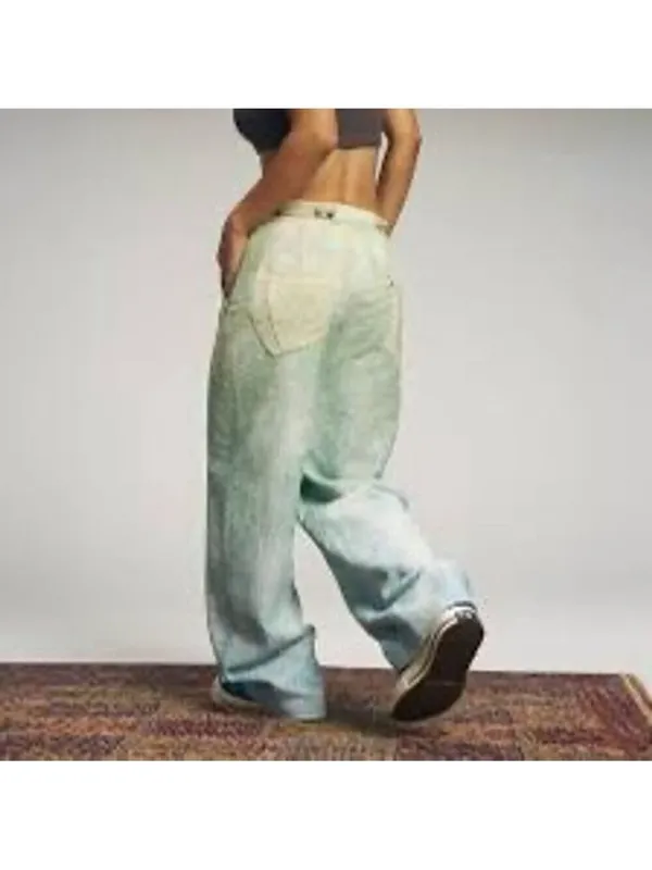 POL Embellishments Gradient Wide Leg Pants Jeans L Green - Image 2