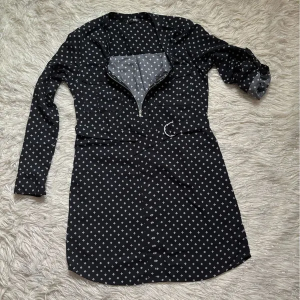 Express Black and White Polka Dot Long-Sleeve Mini Dress Size S/P - Image 9