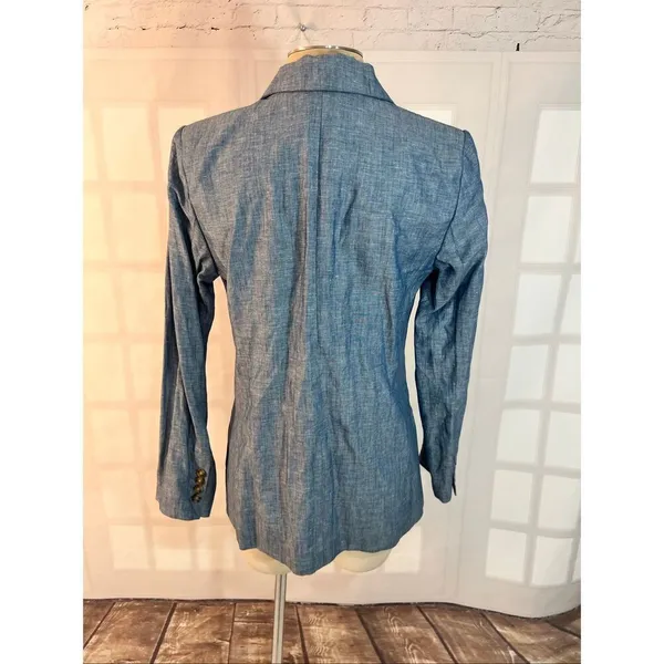 Loft denim chambray single button mid length blazer size 6 - Image 5