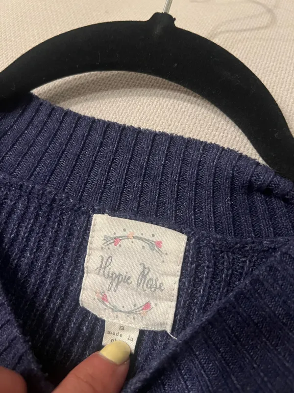 Hippie Rose Navy Blue White Striped Soft Sweater Top - Image 3