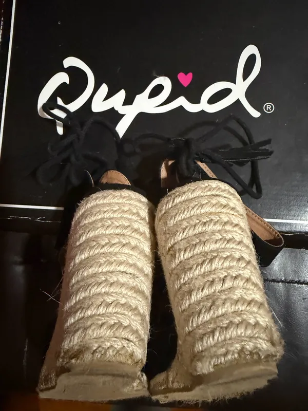 Qupid jello-02 black suede lace up platform wedges Espadrille 8.5 - Image 6
