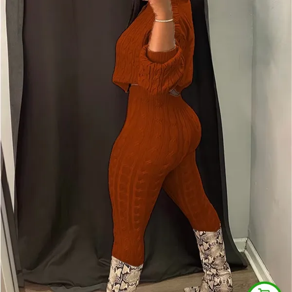 Grey Cable Knit Jumpsuit - Image 2
