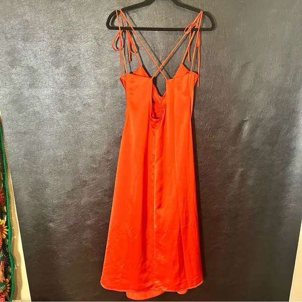 Jason‎ Wu Orange/Red Satin Feel Midi Dress Size Large - Image 2