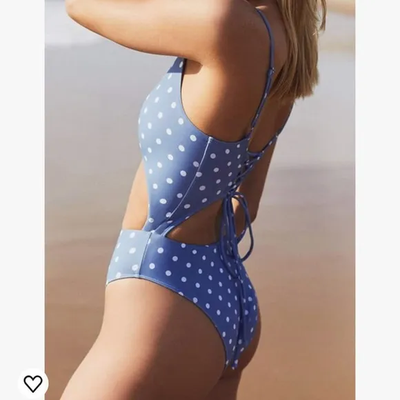 Womens Scoop Neck Cut Out Front Lace Up Back HighCut Monokini One Piece Swimsuit - Image 2