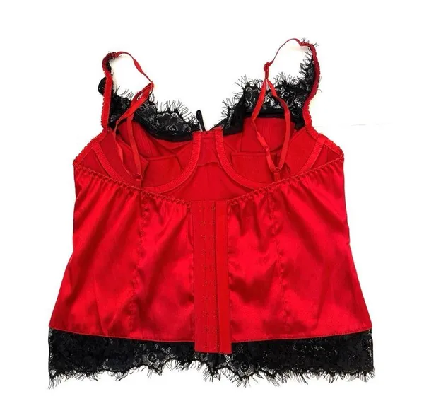 sophie b. Cherry Red/Black Satin Lace Intimates Corset Top Sz M Women - Image 3