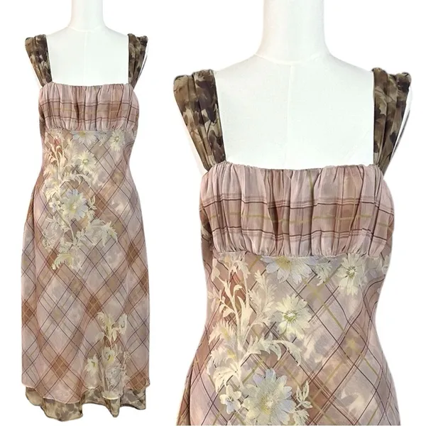 Free People Femme Grunge 90s Y2K Morning Dew Plaid Floral Midi Slip Dress Large - Image 10