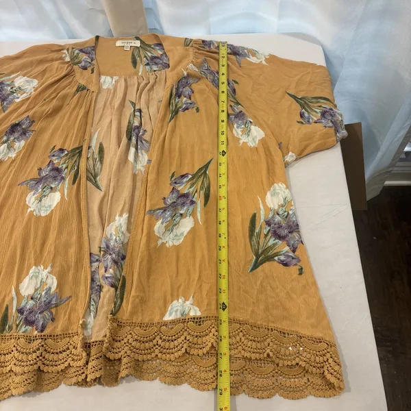 Umgee Mustard‎ Kimono Cardigan Boho Floral Coverup Lace Trim Size XL/1XL - Image 8