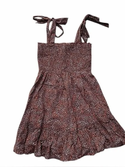 Aerie Boho Smocked Brown Ditsy Floral Tie-Strap Mini Dress M - Image 8