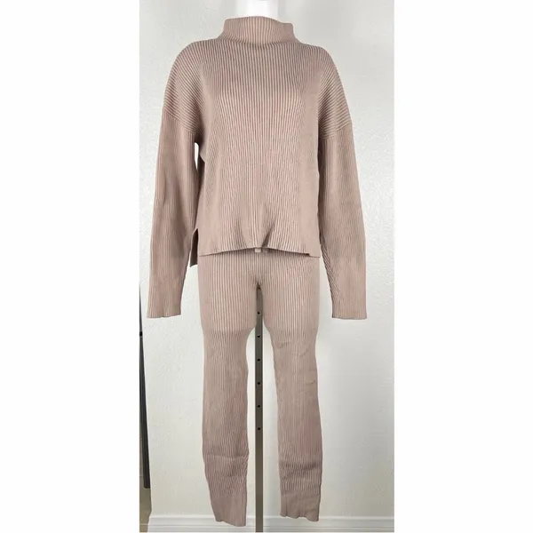 Anthropologie Ribbed Cowl Neck Sweater Set in Dusty Rose - Image 3