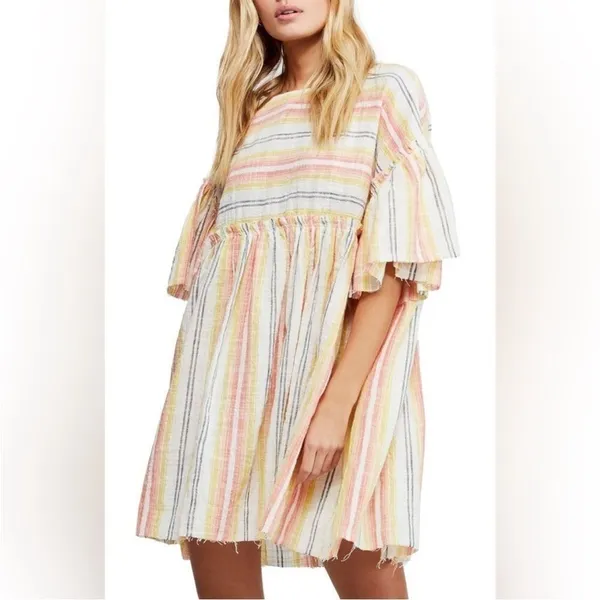 Free People Summer Nights‎ Striped Dress in Yellow Tunic Mini Size S Small Boho - Image 2