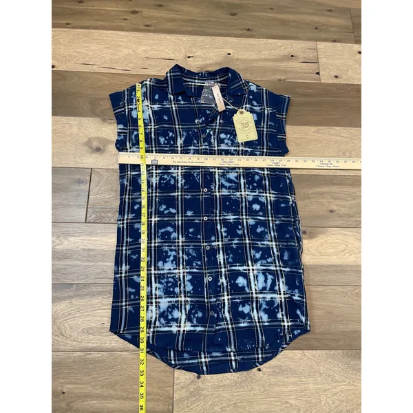 True Craft Plaid Button Down Shirt Dress Size S Navy Cotton - Image 5