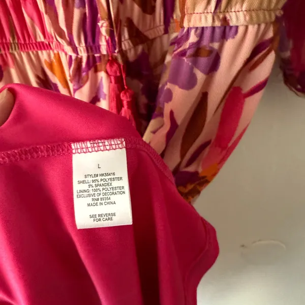 Kathy Ireland Floral Boho Midi Dress Pink Purple Tassel‎ Tie Waist Size L Resort - Image 6