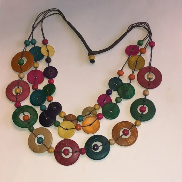 Multicolor Wooden Disc Layered Beaded Boho Necklace Green - Image 2