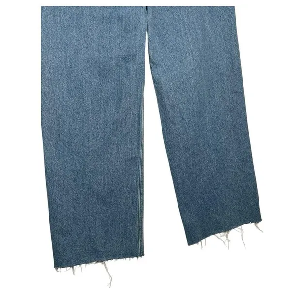 New Old Jeans Navy Womens 10 Extra High Rise Sky Hi Wide Leg Raw Hem Light Blue - Image 11