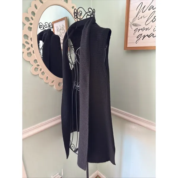 Charter‎ Club Luxury 100% Cashmere Black Duster Sweater Vest Ribbed - Image 4