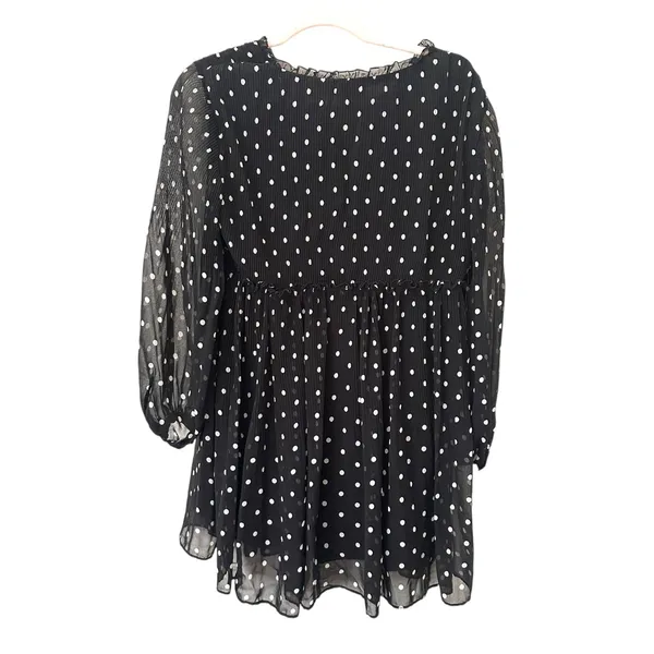 ZARA Polka‎ Dot Pleated Mini Dress Black White Medium - Image 4