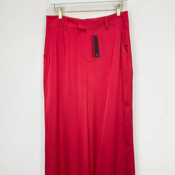 Lulus Modern Approach Red Satin Wide-Leg Pants High Rise Festive Large NWT - Image 6