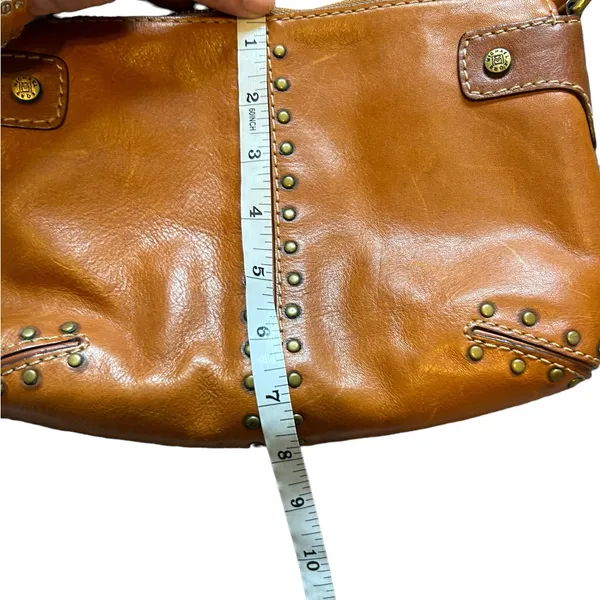 MICHAEL KORS BROWN LEATHER HANDBAG shoulder bag BRUSHED METAL STUDS - Image 9