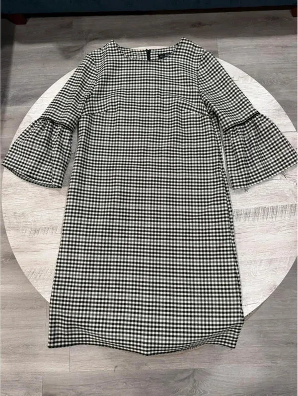 Black White Gingham Dress Bell Sleeve Shift Dress Pockets Preppy Cottagecore - Image 4