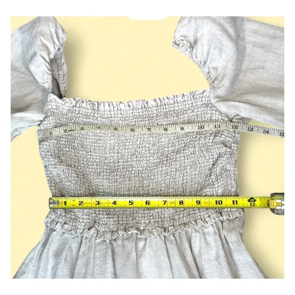 Aritzia Wilfred Tempest Natural Oatmeal Organic Linen Smocked Mini Dress S Boho - Image 7