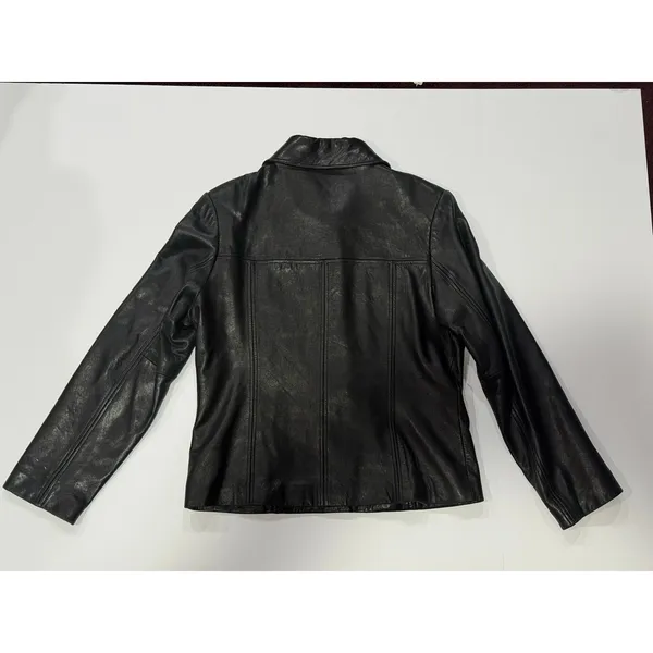 Black Genuine Leather Fitted Jacket Avanti Women’s L Button Front - Image 8