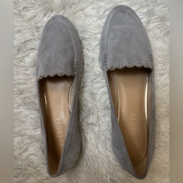 Talbots Gray Women’s Ryan Scaloop Flats Suede Loafers with Stud Detail Size 9M - Image 8