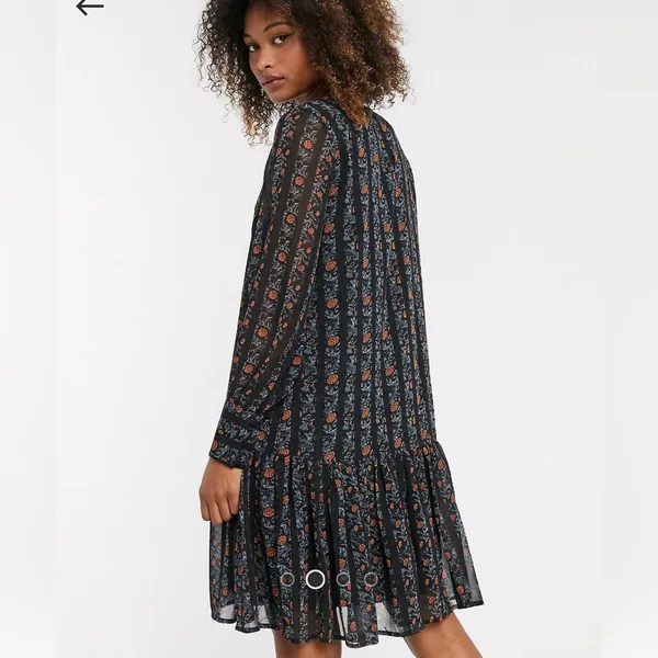ASOS Y.A.S chiffon smock dress with drop hem mixed floral and stripes size S - Image 4
