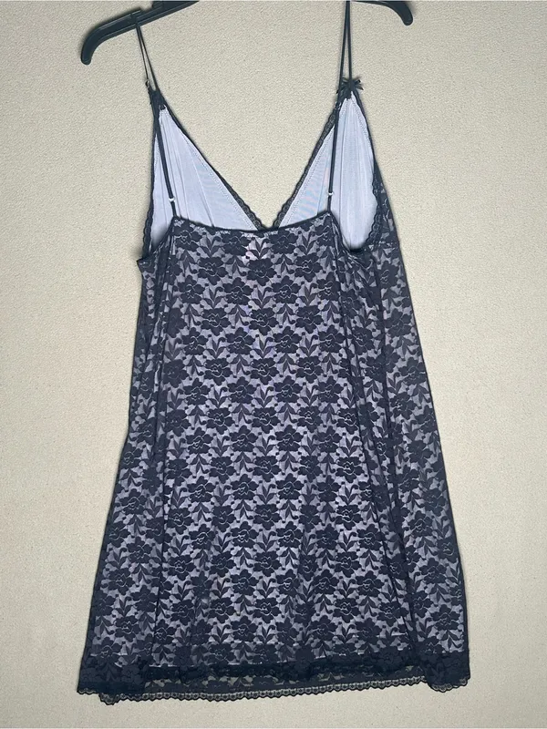 Black Lace Overlay V-Neck Chemise Slip dress - Lingerie fully lined Large - Image 6