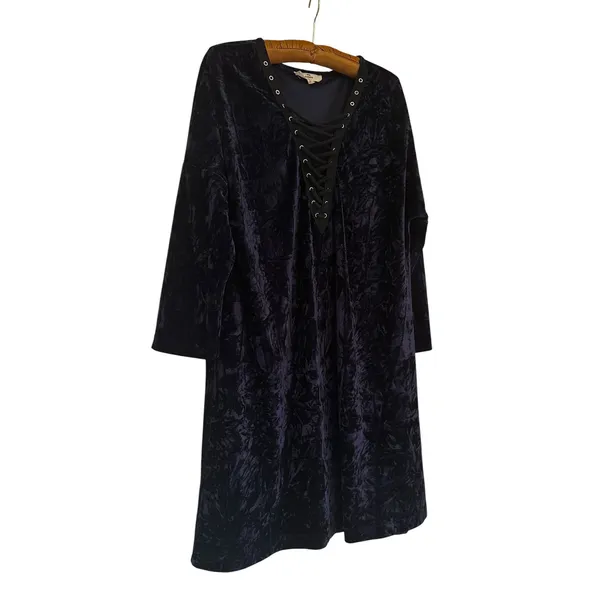 Entro Navy Crushed Velvet Lace Mini Dress Sz L‎ Festival Whimsigoth Renaissance - Image 2