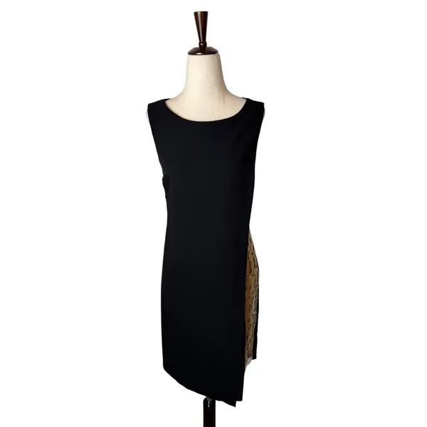 Bailey 44 Sheath Dress Women XS Black Tan Beaded Mixed Media Cocktail Party LBD - Image 2