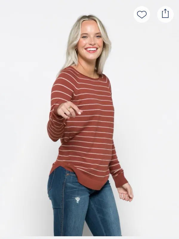 Pink Clover Rust and White Striped Crewneck Sweater size medium. - Image 3