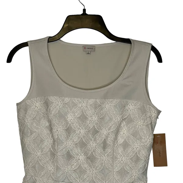 Daniel Cremieux Floral Lace Sleeveless Pleated Cocktail‎ Dress 2 Women Cream NWT - Image 2