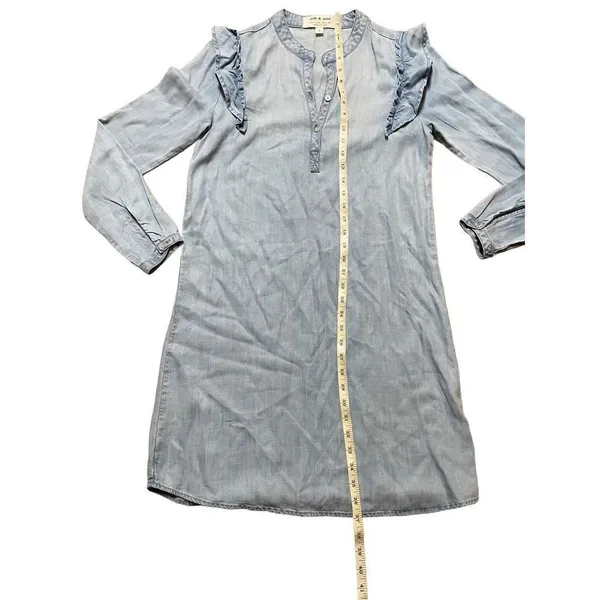 Anthropologie‎ Cloth & Stone Blue Denim Chambray Ruffle Shirt Dress XS - Image 5