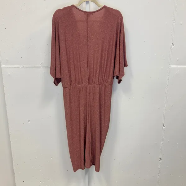NWT Gibsonlook Rose Gold Metallic Knit V-Neck Dolman Sleeve Midi Dress‎ Stretch - Image 2