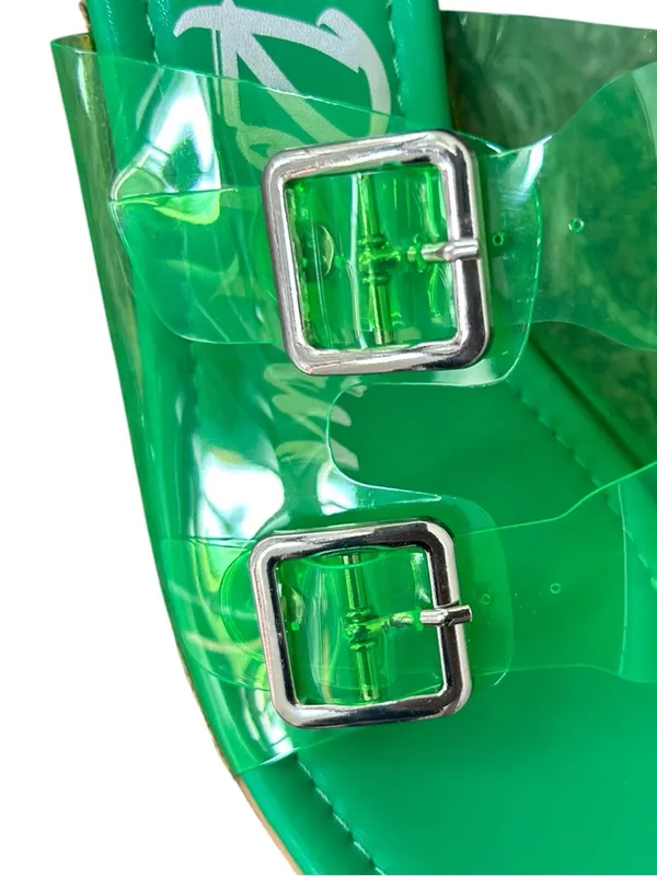 Cape Robbin Neon Green Lucite Double Buckle Platform Mules - Image 4