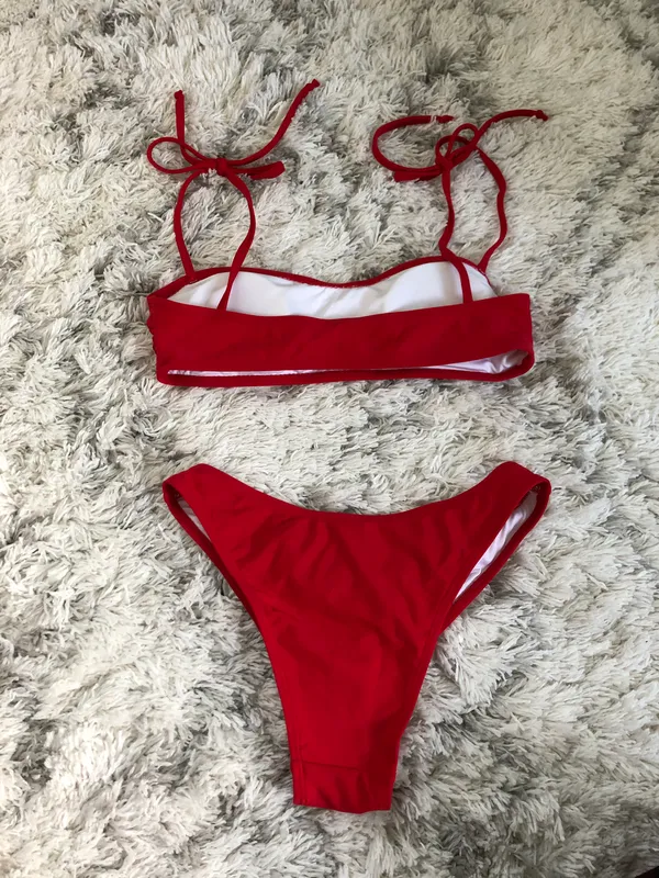 Red Tie Shoulder Bikini Swimsuit - Image 3