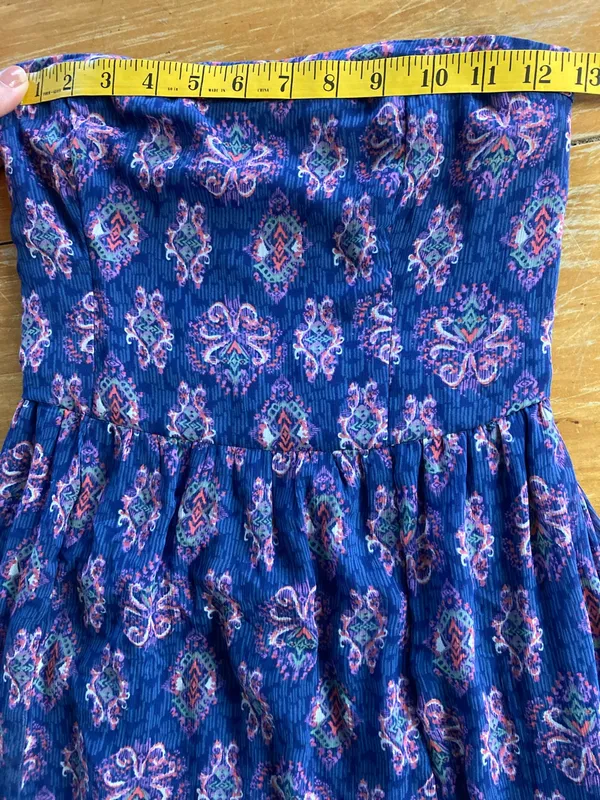 Hollister Blue Pink Long Slit Maxi Strapless Dress XS - Image 7
