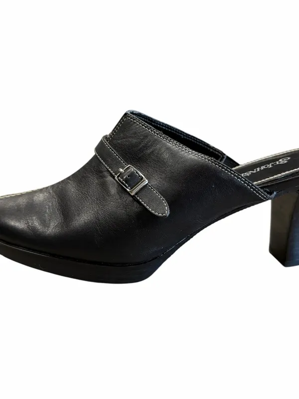 St John’s Bay Y2K Leather Shoes Size 8 Black Mules Clogs Buckle Office Neutral - Image 3