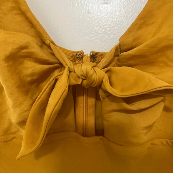 Francesca's Mi Ami |‎ NWT Mustard Yellow Satin Tie Front Midi Dress, Size M - Image 7